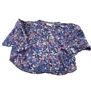 Maeve by Anthropologie Blue Floral Print Button Up Puff Sleeve Blouse Top XS